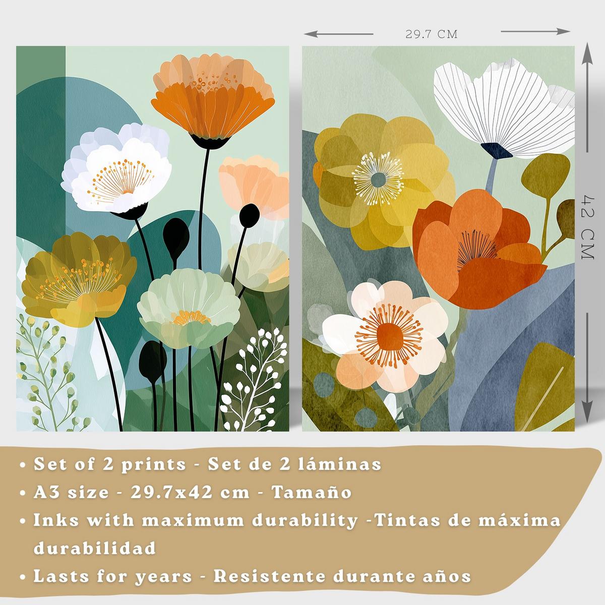 POSTER 2er-Set dekorative Badezimmerdrucke, moderne florale Wandposter für Waschbecken, abstrakte florale, nordischer Stil Leichter Holzrahmen A3 - Beige, Papier (42/29.7/3cm) - Nacnic