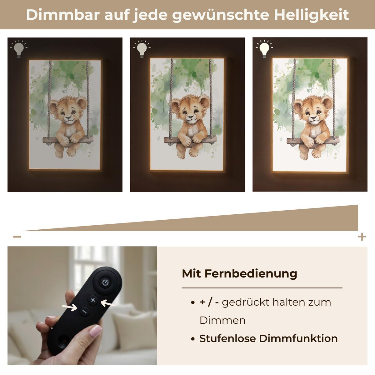 NACHTTISCHLAMPE MIT AKKU Löwe - Tier - Kinder - Dschungel 60x90 cm - Weiß, Holzwerkstoff (8/60/90cm) - OnlyWow