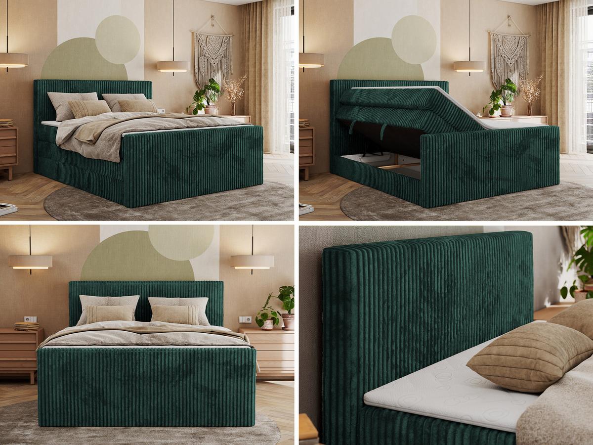 BOXSPRINGBETT TILIANO KING DUO 200/200 - Dunkelgrün Cord - H3 - Dunkelgrün, Textil (200/200cm) - MKS