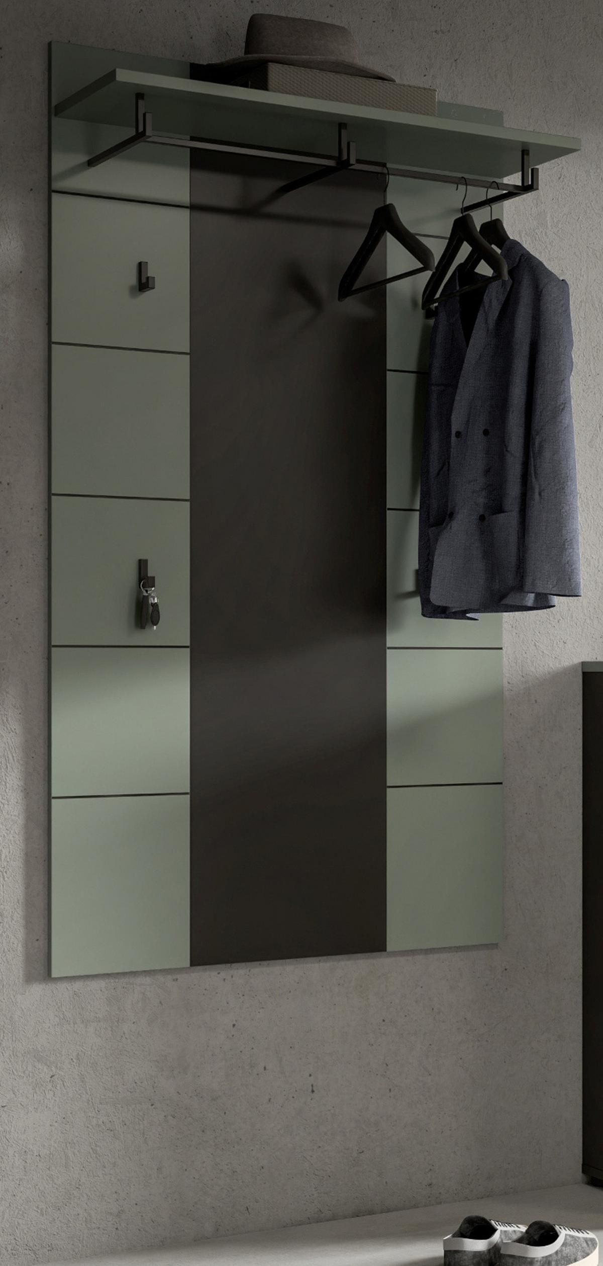 GARDEROBENPANEEL Salbei Grün und Grau, Wandgarderobe 80 x 141 cm mit Kleiderstange - Salbeigrün/Dunkelgrau, Holzwerkstoff (80/141/29cm) - Inn.Furn