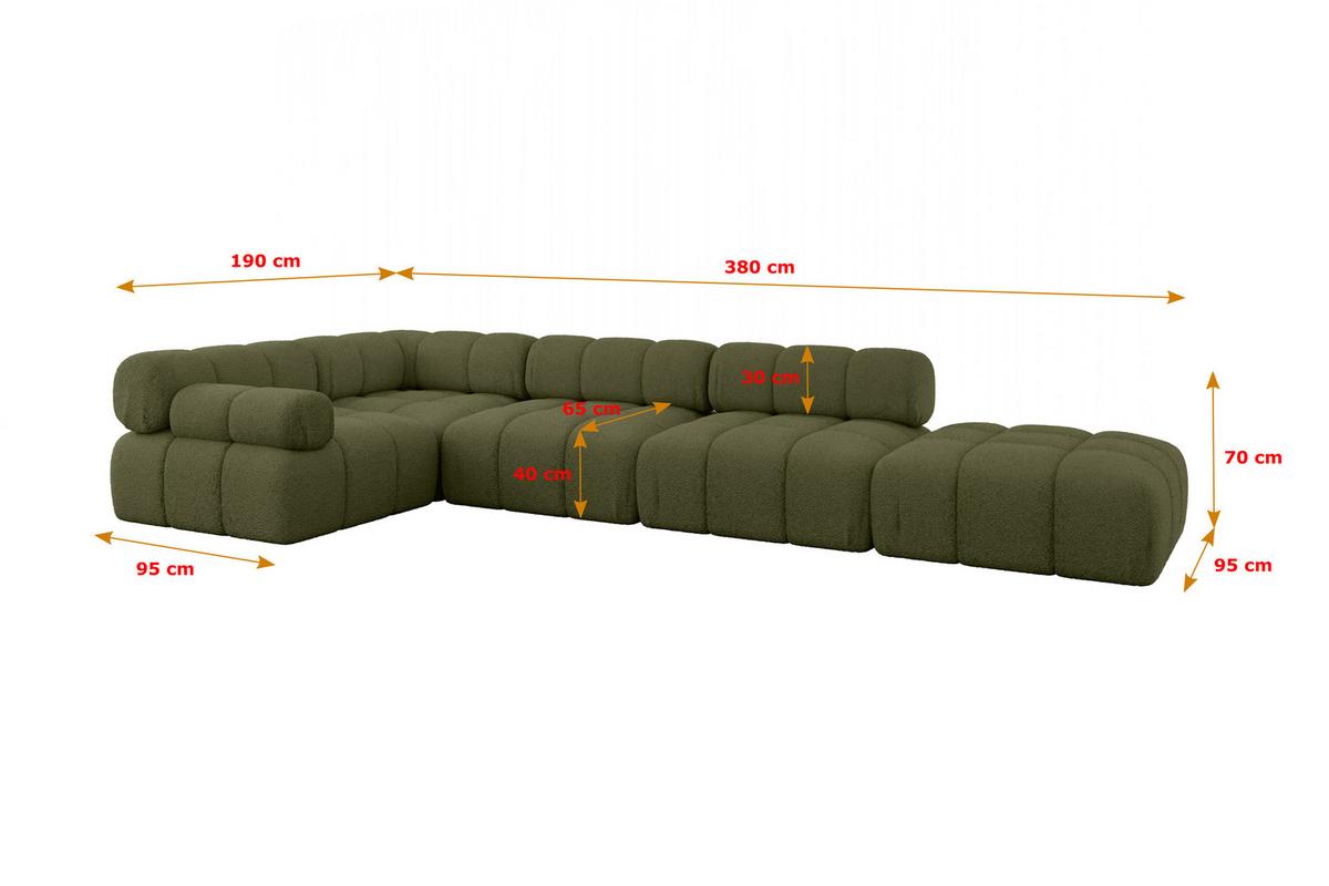 ECKSOFA modulares Sofa Felto-L2 - 380x190x70 cm Grün Bouclé - Grün, Holzwerkstoff/Textil (380/190cm) - ALTDECOR