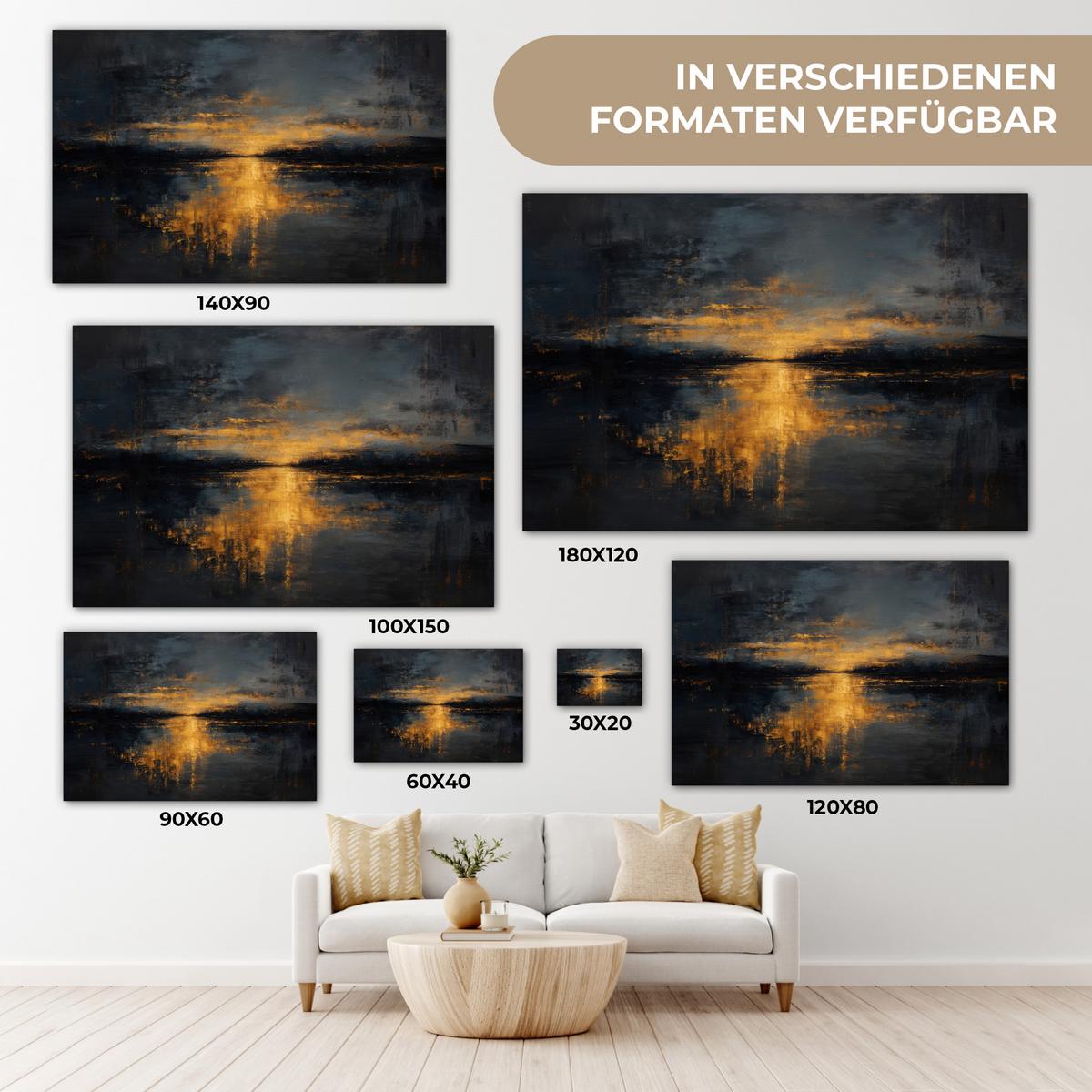LEINWANDBILD Goldene Reflexion auf dem Wasser Wohnzimmer Groß 120x80 cm - Anthrazit, Textil (120/80cm) - MuchoWow