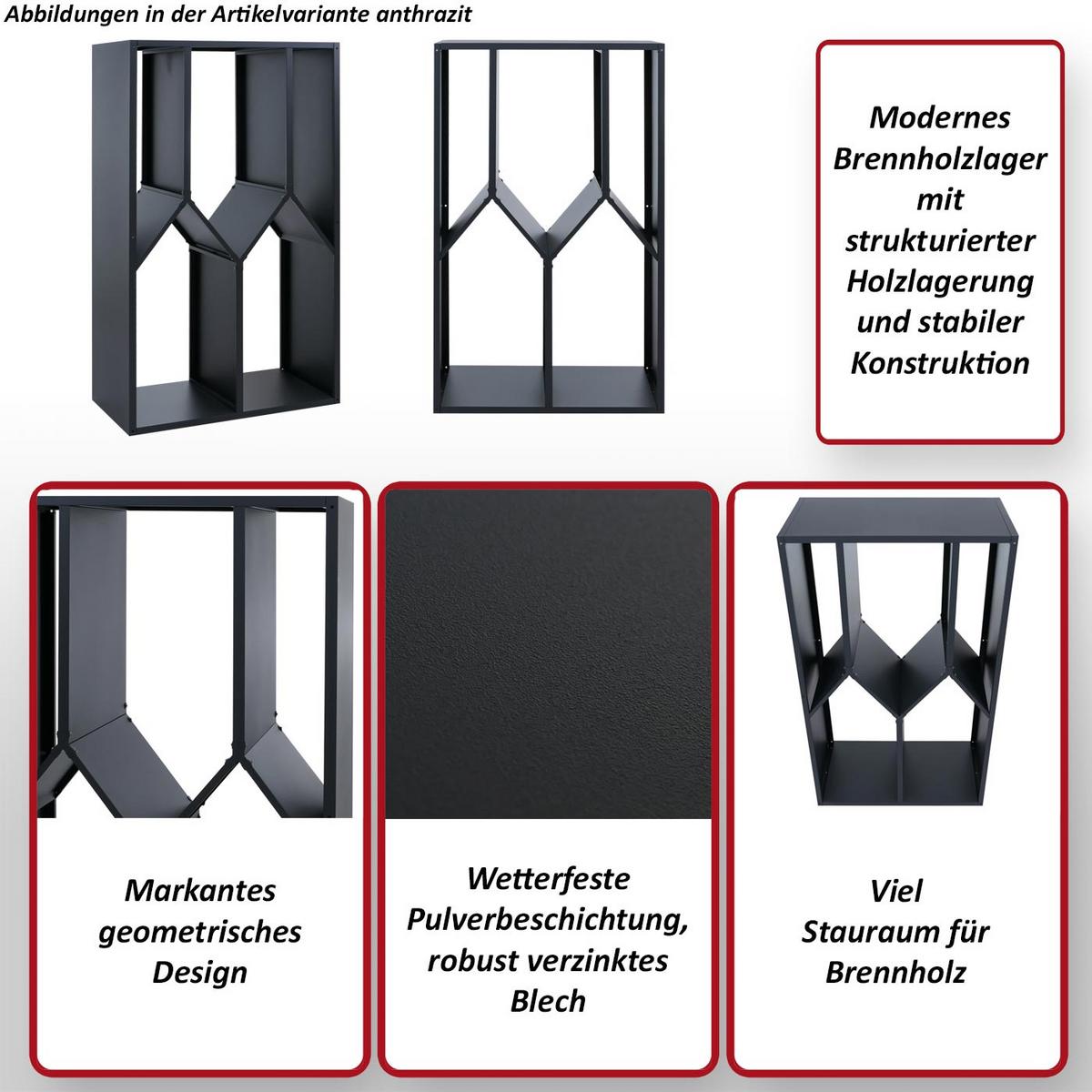 BRENNHOLZLAGER Anthrazit - Anthrazit, Metall (95/160/50cm) - MCW