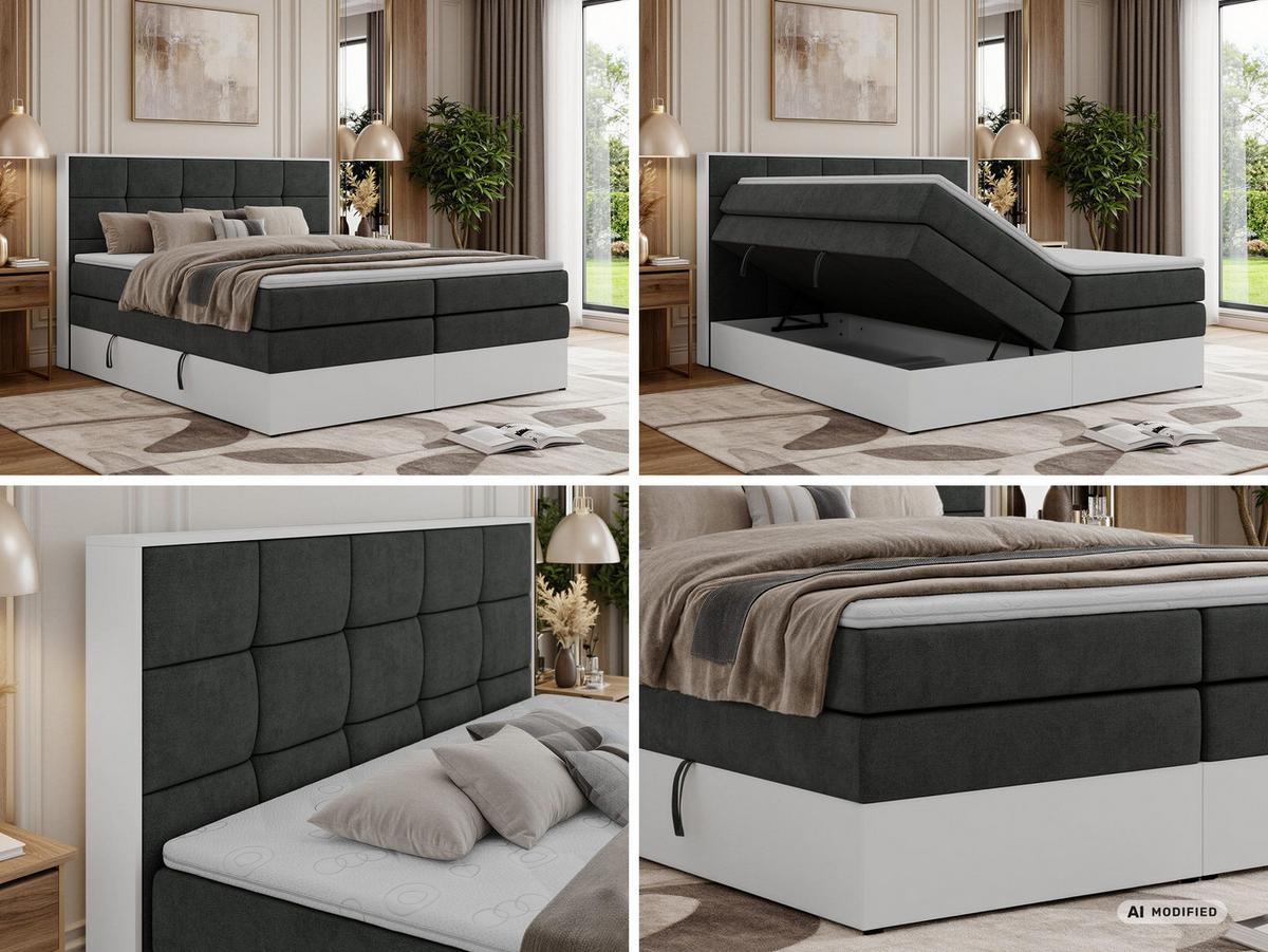 BOXSPRINGBETT ALVIT KING 140/200 - Dunkelgrau Stukture - Topper T25 - H3 - Dunkelgrau/Schwarz, Kunststoff/Textil (140/200cm) - MKS