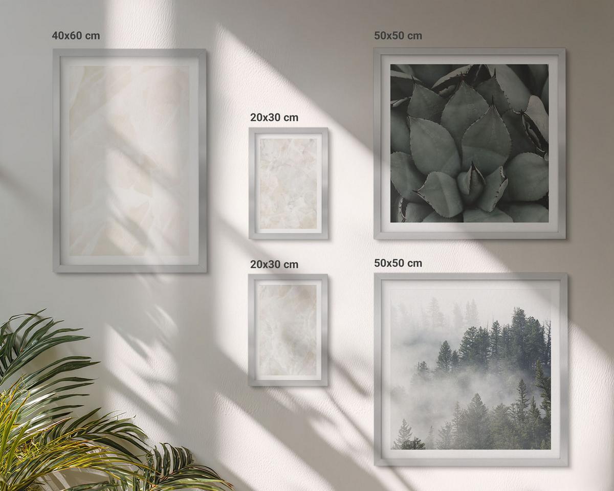 BILDER SET 5er Set - 50x50 cm & 20x30 cm & 40x60 cm Silberner Rahmen - Steinpastellmarmor - Silberfarben, Kunststoff (40/60cm) - TULUP