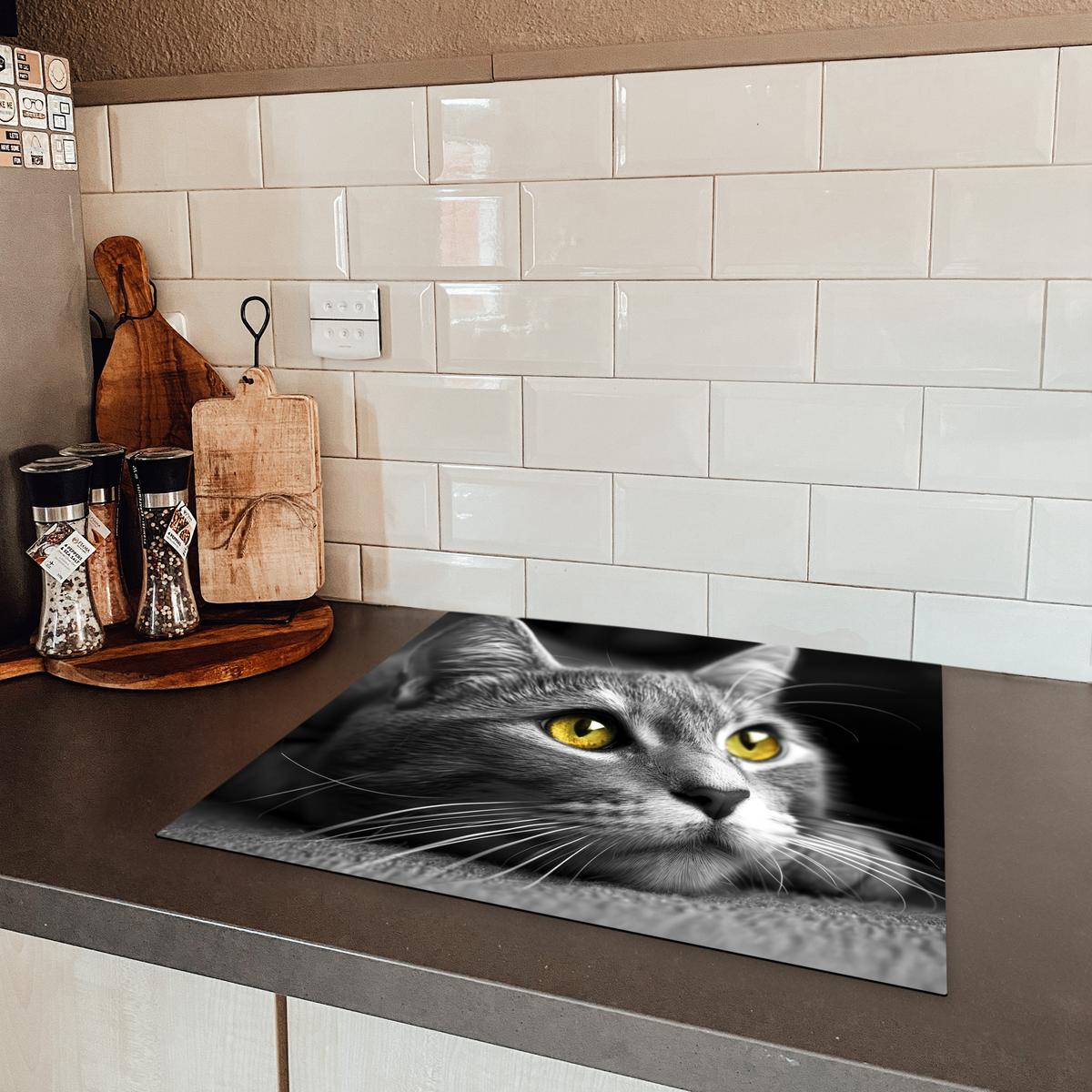 HERDABDECKPLATTE Katze - Grau - Tiere - Katze Abdeckung Ceranfeld 57.6x51.6 cm - Grau, Kunststoff (57.6/51.6/0.2cm) - MuchoWow