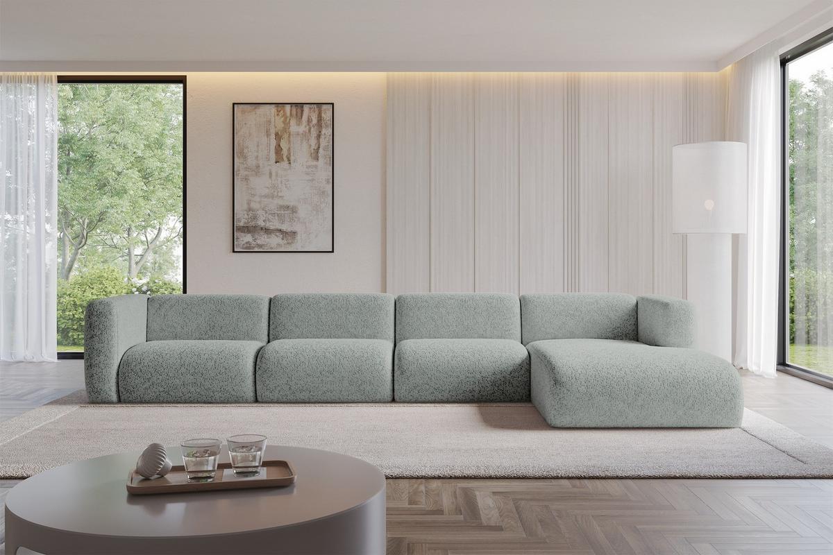 ECKSOFA Ottomane Rechts MIRA-L3 409x179x70 Grün Velours - Schwarz/Hellgrün, Holzwerkstoff/Kunststoff (409/179cm) - ALTDECOR