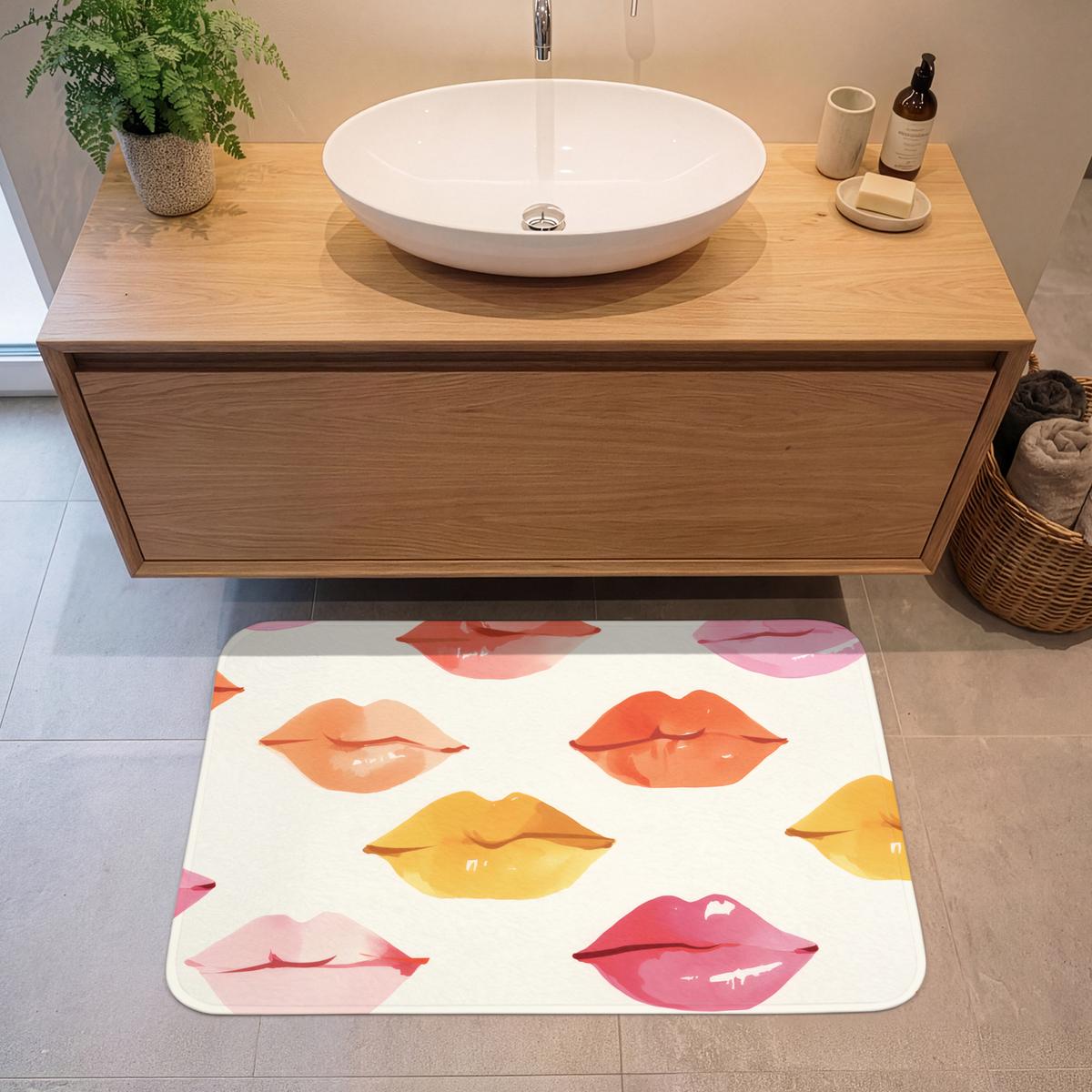 BADEMATTE Lippen - Bunt - Glänzend 90x60 cm - Rosa, Textil (90/60cm) - OnlyWow