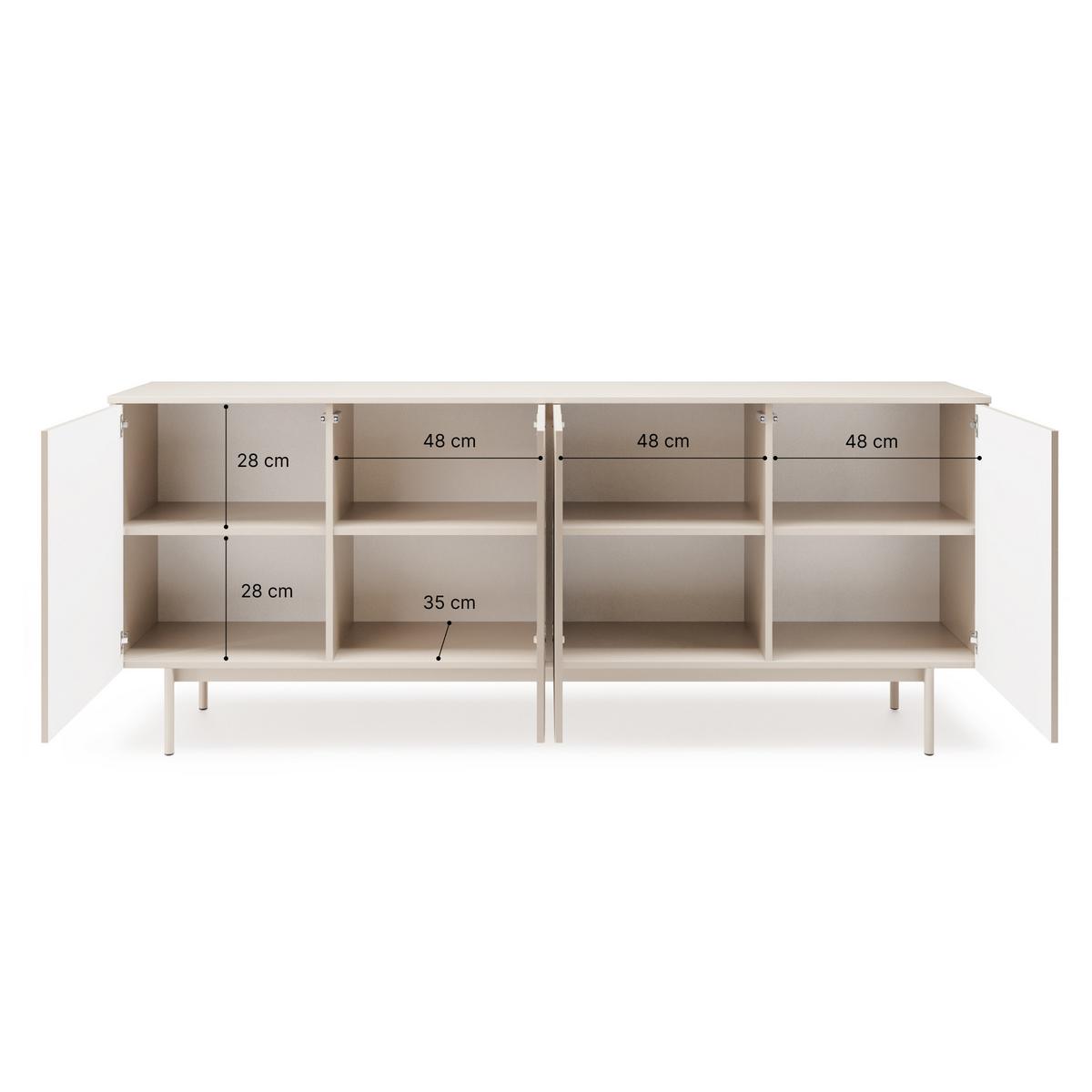KOMMODE Soft mit 4 Türen und geriffelten Fronten, Kaschmir - Kaschmir, Holzwerkstoff/Metall (200/83/38cm) - Beautysofa