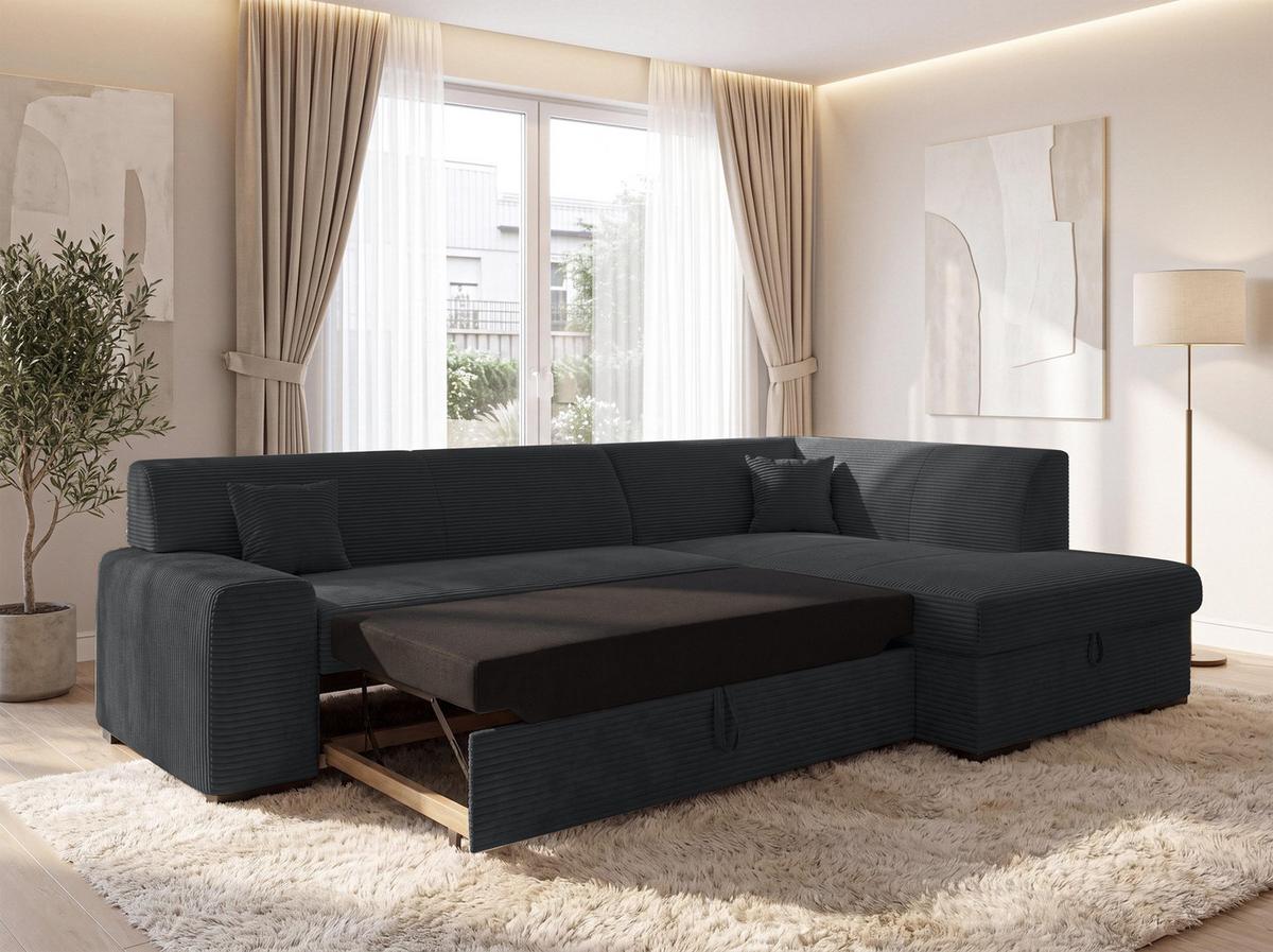 ECKSOFA L Form Minosa Schwarz 260/175/71 cm Rechts mit Schlaffunktion - Schwarz, Kunststoff/Textil (175/260cm) - AX Living