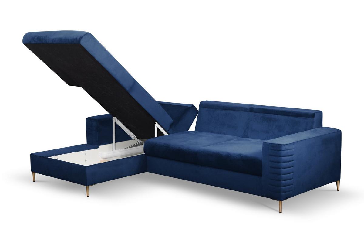 ECKSOFA GRIFO L-S Blau Velours-Stoff mit Schlaffunktion - Blau, Holz (253/165cm) - MASSENO