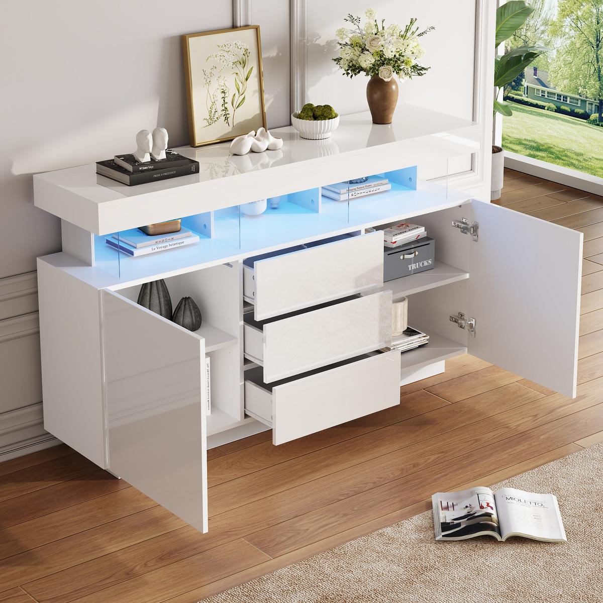 SIDEBOARD mit LED Weiß 140/35/80 CM - Weiß, Holzwerkstoff (35/80/140cm) - Urban Meuble