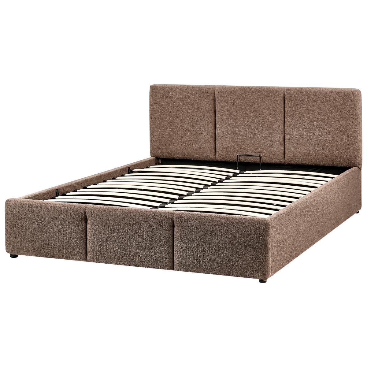 BETT mit Stauraum 140/200 cm Bouclé Taupe Bousse - Taupe, Textil (140/200cm) - Beliani