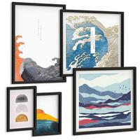 BILDER SET 5er Set - 50x50 cm & 20x30 cm & 40x60 cm Schwarzer Rahmen - Stilvolle moderne Blumen - Schwarz, Kunststoff (40/60cm) - TULUP