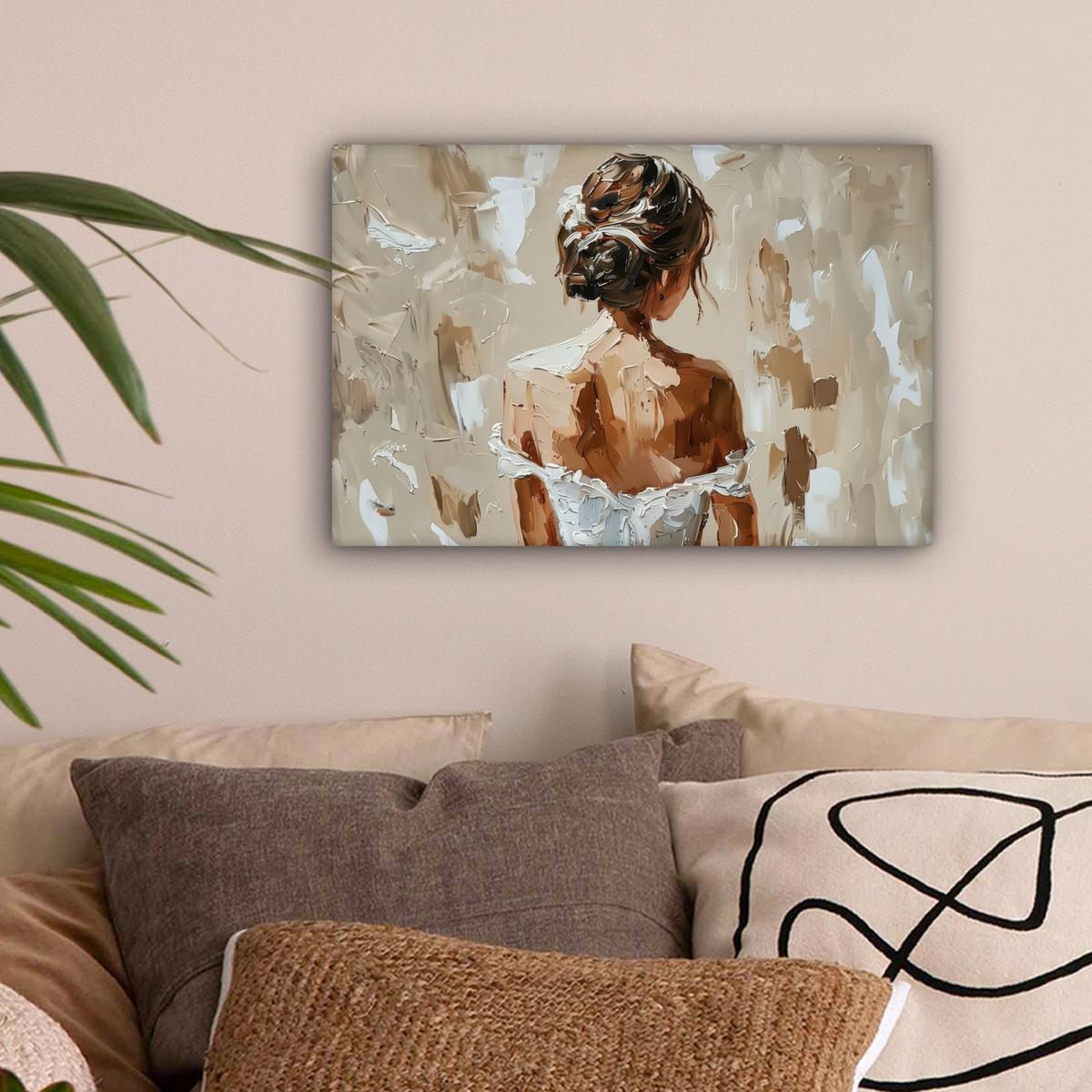 LEINWANDBILD Frau - Farbe - Abstrakt - Beige - Modern Deko Schlafzimmer 30x20 cm - Sandfarben, Textil (30/20cm) - MuchoWow