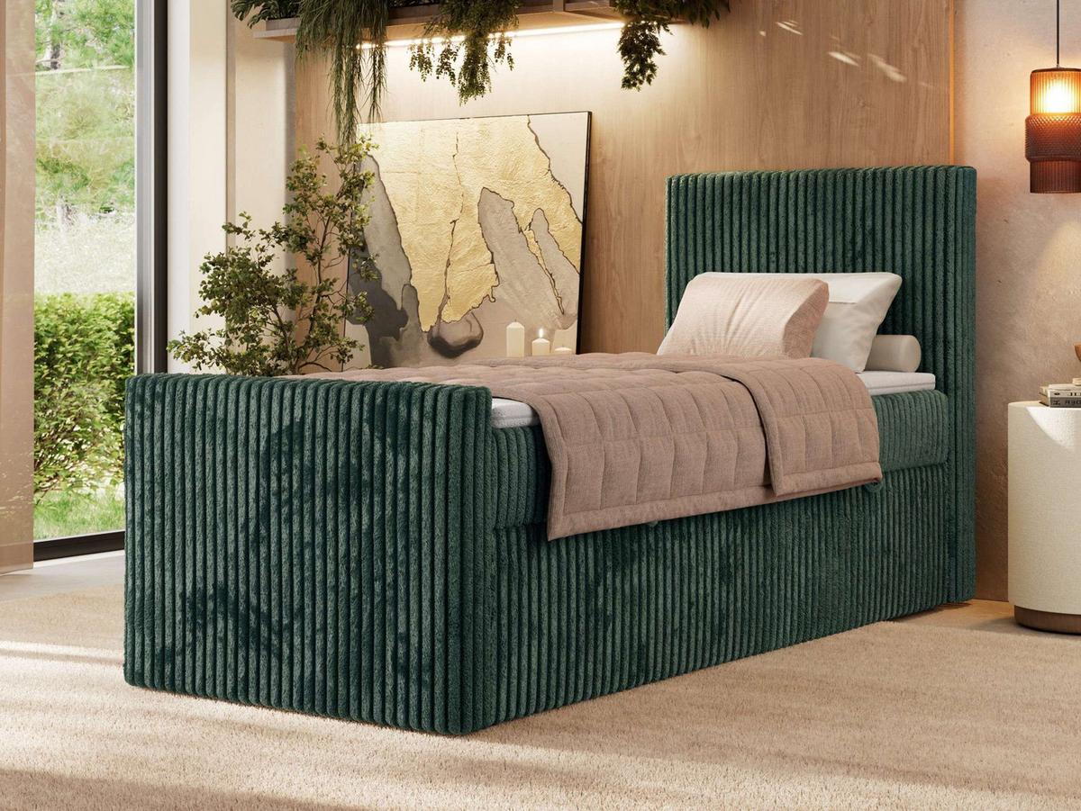 BOXBETT TILIANO DUO 90/200 - Dunkelgrün Cord - H3 - Topper T25 - Rechts Seite - Dunkelgrün, Textil (90/200cm) - MKS