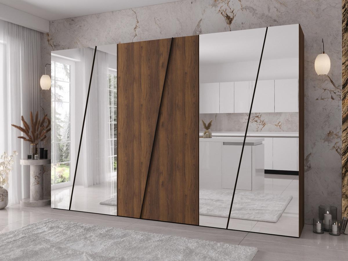 DREHTÜRENSCHRANK Zen 4L 300 cm - Nussbaumfarben/Schwarz, Holzwerkstoff/Kunststoff (300/202/50cm) - MIRJAN24
