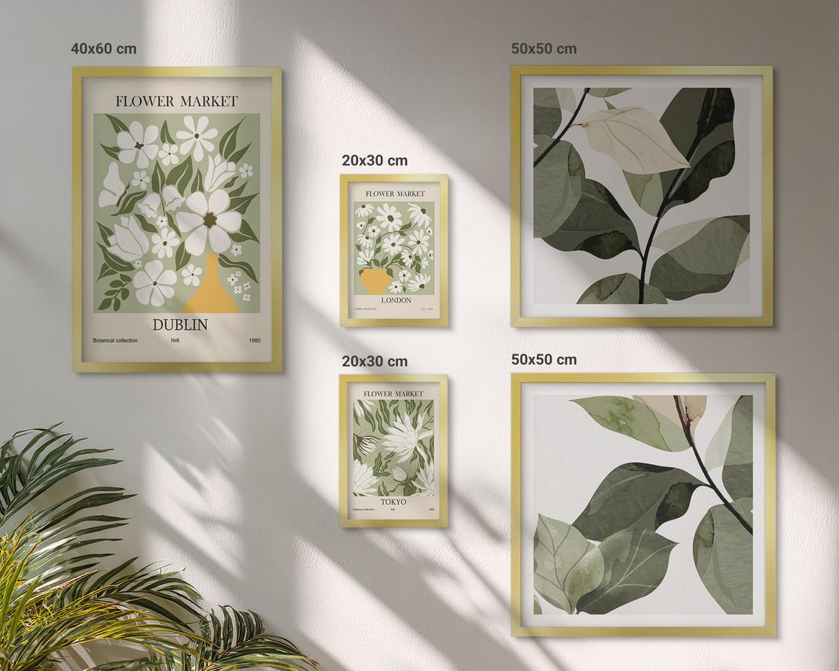 BILDER SET 5er Set - 50x50 cm & 20x30 cm & 40x60 cm Goldrahmen - Blumenmuster London Dublin - Goldfarben, Kunststoff (40/60cm) - TULUP