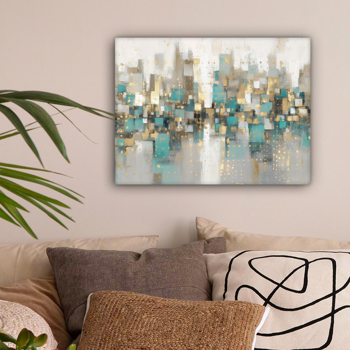 LEINWANDBILD Abstrakt - Blöcke - Gold - Skyline Wandbild 40x30 cm - Beige, Textil (40/30cm) - MuchoWow