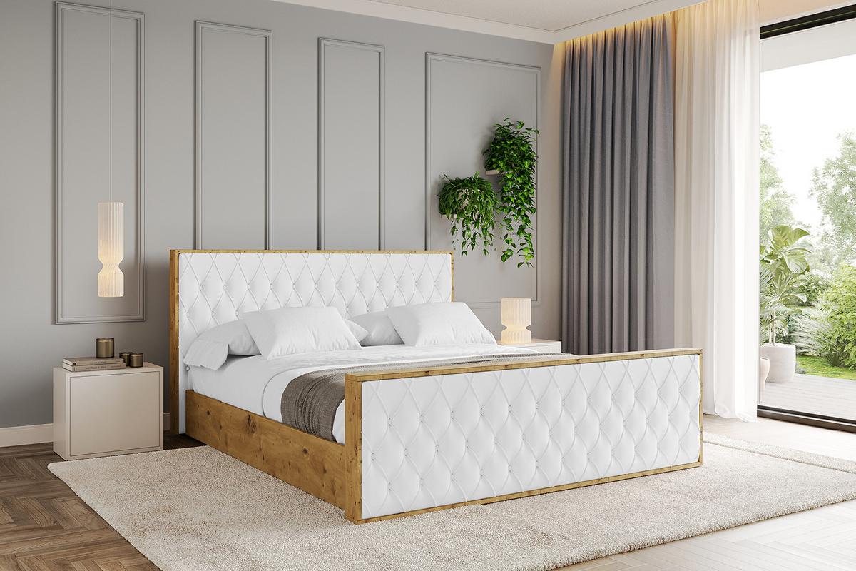 POLSTERBETT mit Bettkasten, Fußteil und Lattenrost, Boxbett ohne Matratze - ENZO5-Z 140x200 Weiß Kunstleder - Weiß Hochglanz, Holzwerkstoff/Textil (140/200cm) - ALTDECOR
