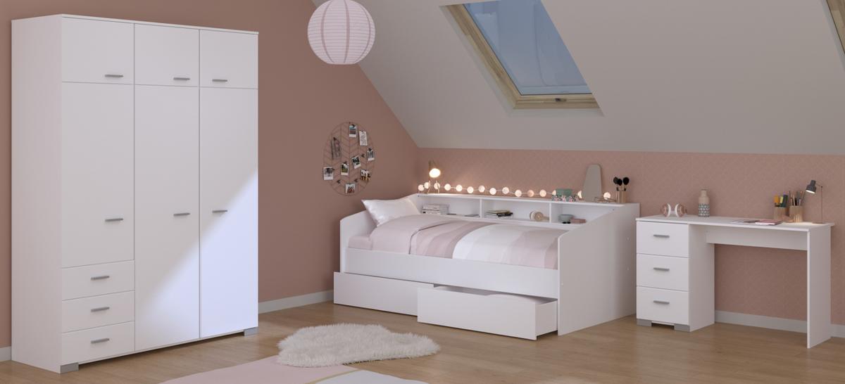KINDERZIMMER Set 3-tlg. mit Bett 90x200 cm, Kleiderschrank Schreibtisch - Silberfarben/Weiß, Holz/Holzwerkstoff (203/203/113cm) - Parisot Meuble