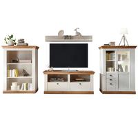 WOHNWAND weiß Pinie, Eiche 4-teilig 376 cm, Schrankwand im Landhaus-Stil - Silberfarben/Eiche Wotan, Glas/Holzwerkstoff (376/170/52cm) - Furn.Design
