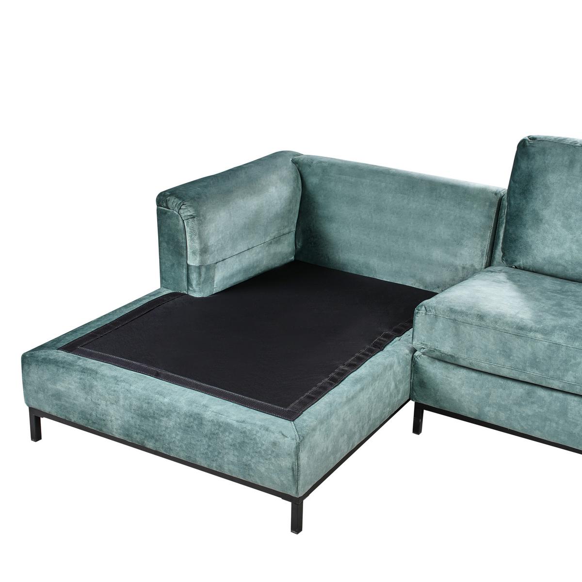 ECKSOFA 4-Sitzer Samtstoff Blaugrün rechtsseitig Oslo - Blau/Jadegrün, Textil (270/151cm) - Beliani