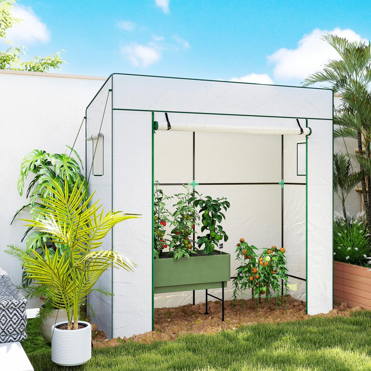 TOMATENGEWÄCHSHAUS Foliengewächshaus mit Rolltor Mesh-Fenster Schrägdach - Weiß, Kunststoff (77/197/196cm) - Outsunny
