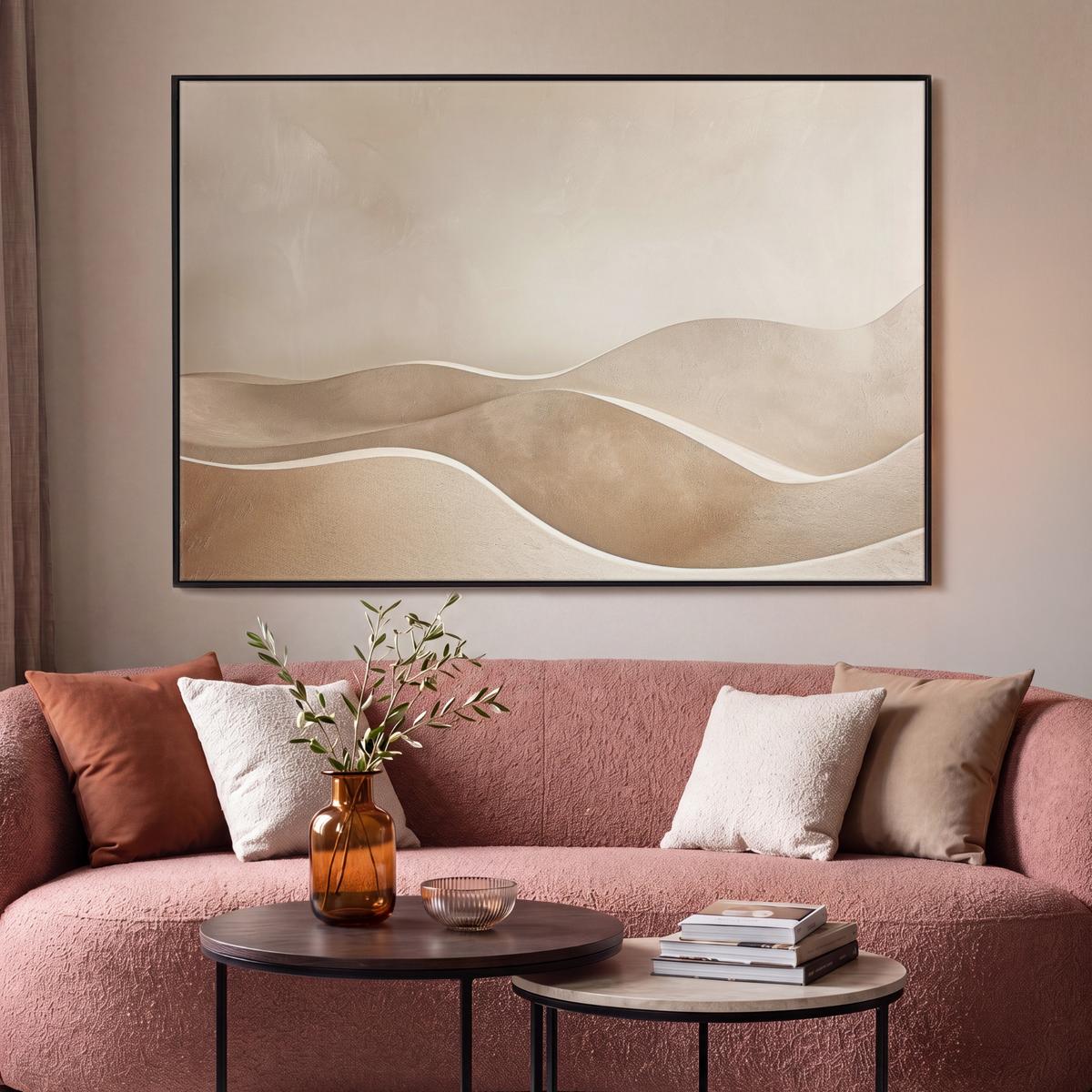 LEINWAND Bilder mit Rahmen - Beige - Natur - Abstrakt - Modern - 120x80 - Beige, Textil (120/80cm) - MuchoWow