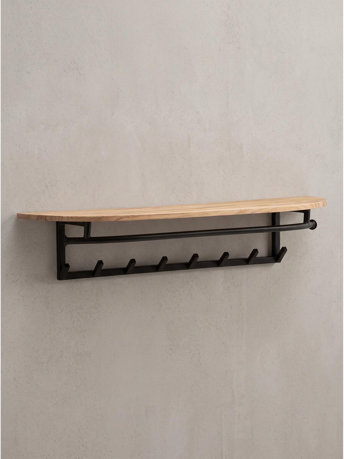 WANDGARDEROBE TIETAR, Akazie Massivholz, Akazie-Schwarz, 100 x 20 x 30 cm - Schwarz/Akaziefarben, Metall (100/30/20cm) - KADIMA DESIGN