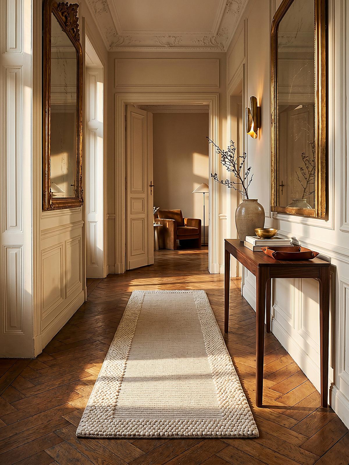 WOLLTEPPICH MOAT, mit Bordüre, Beige-Natur, 60 x 230 cm - Beige, Textil (60/230cm) - KADIMA DESIGN