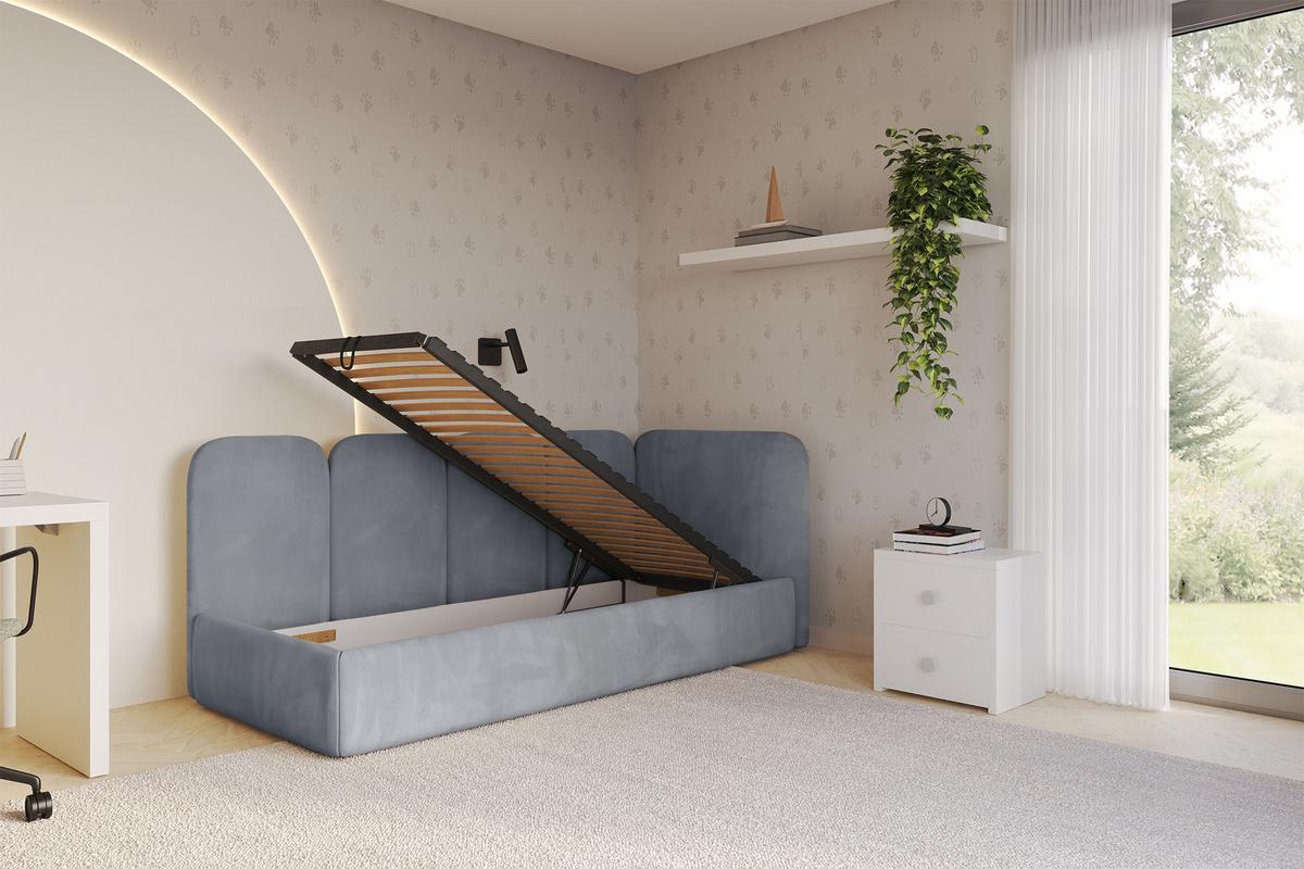EINZELLBETT Jugendbett mit Bettkasten und Matratze H3/H4, Links - VELY 80x200 Grau - Grau, Holzwerkstoff/Textil (80/200cm) - ALTDECOR