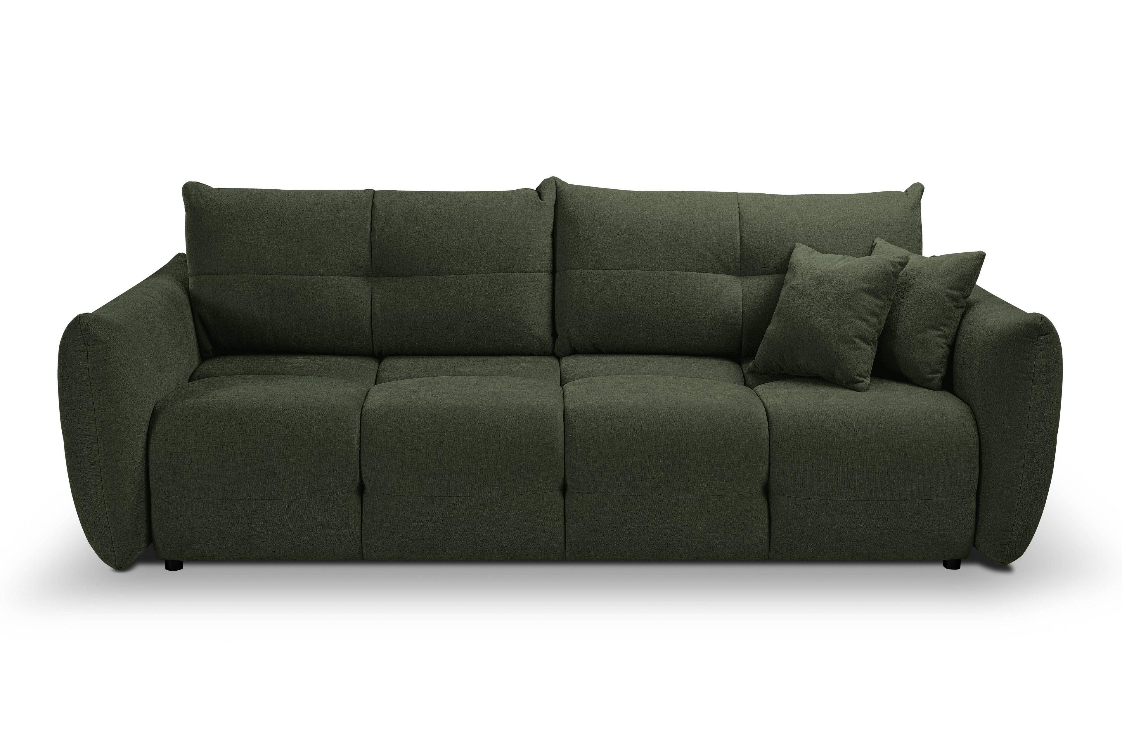 BETTSOFA MODA Grün Chenille-Stoff mit Schlaffunktion - Grün, Holz (245/86/110cm) - MASSENO