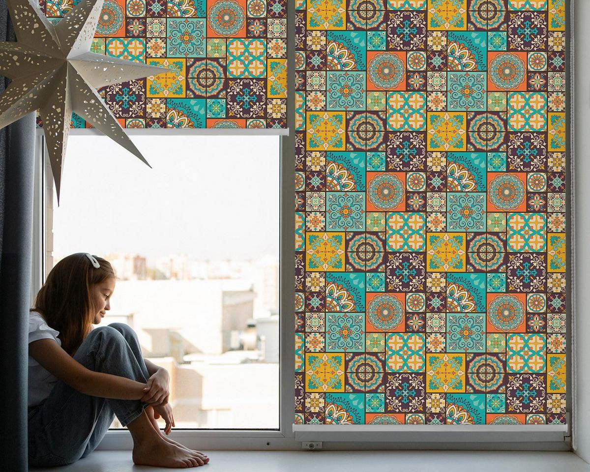 INNENROLLO - Fensterrollo - Rollo - 90x140 cm - Farbenfrohes Mandala - Blau, Kunststoff (90/140/0.5cm) - TULUP