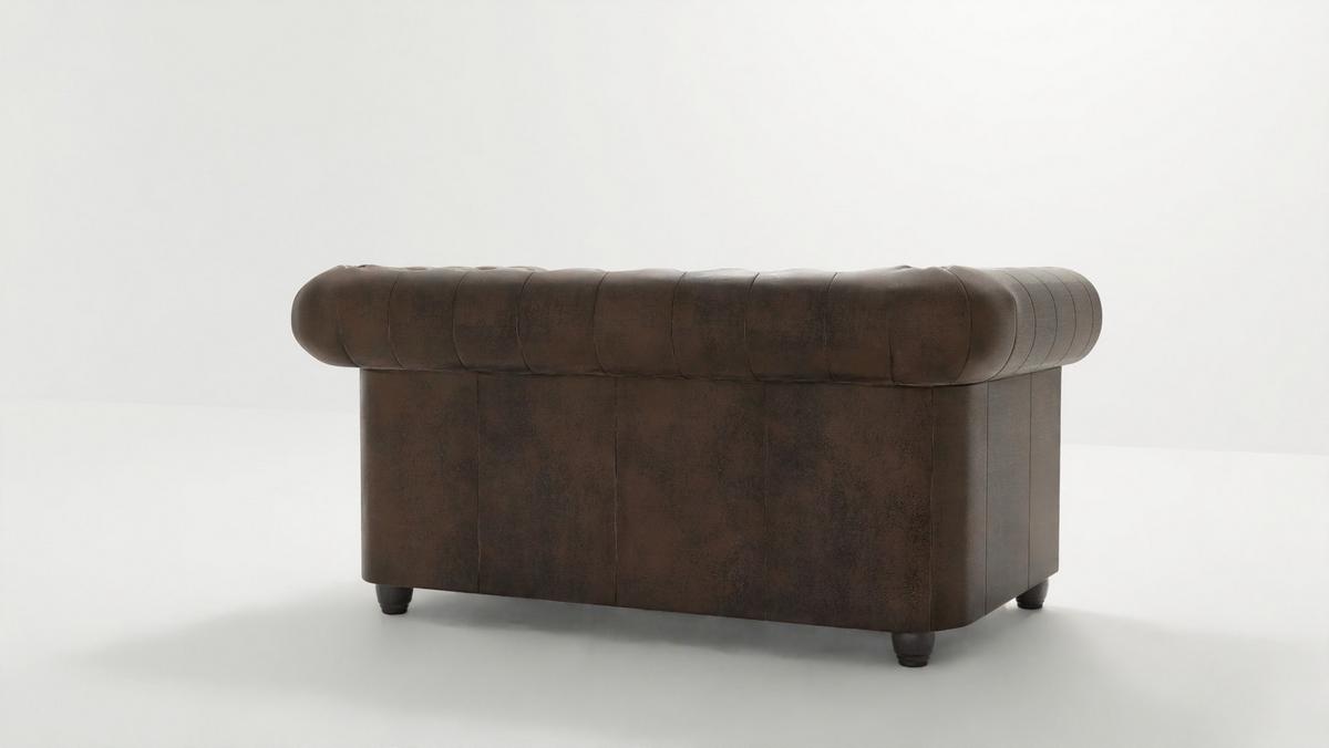 CHESTERFIELD-SOFA 2-sitzer Flux Dunkelbraun Microfaser Vintageoptik - Dunkelbraun/Braun, Holz/Textil (148/72/86cm) - S-Style Möbel