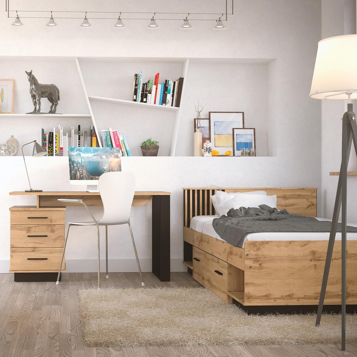 SCHREIBTISCH Lamelo mit 3 Türen und Lamellen, 135 cm, Eiche Wotan - Eiche Wotan, Holzwerkstoff (56/135/75cm) - Beautysofa