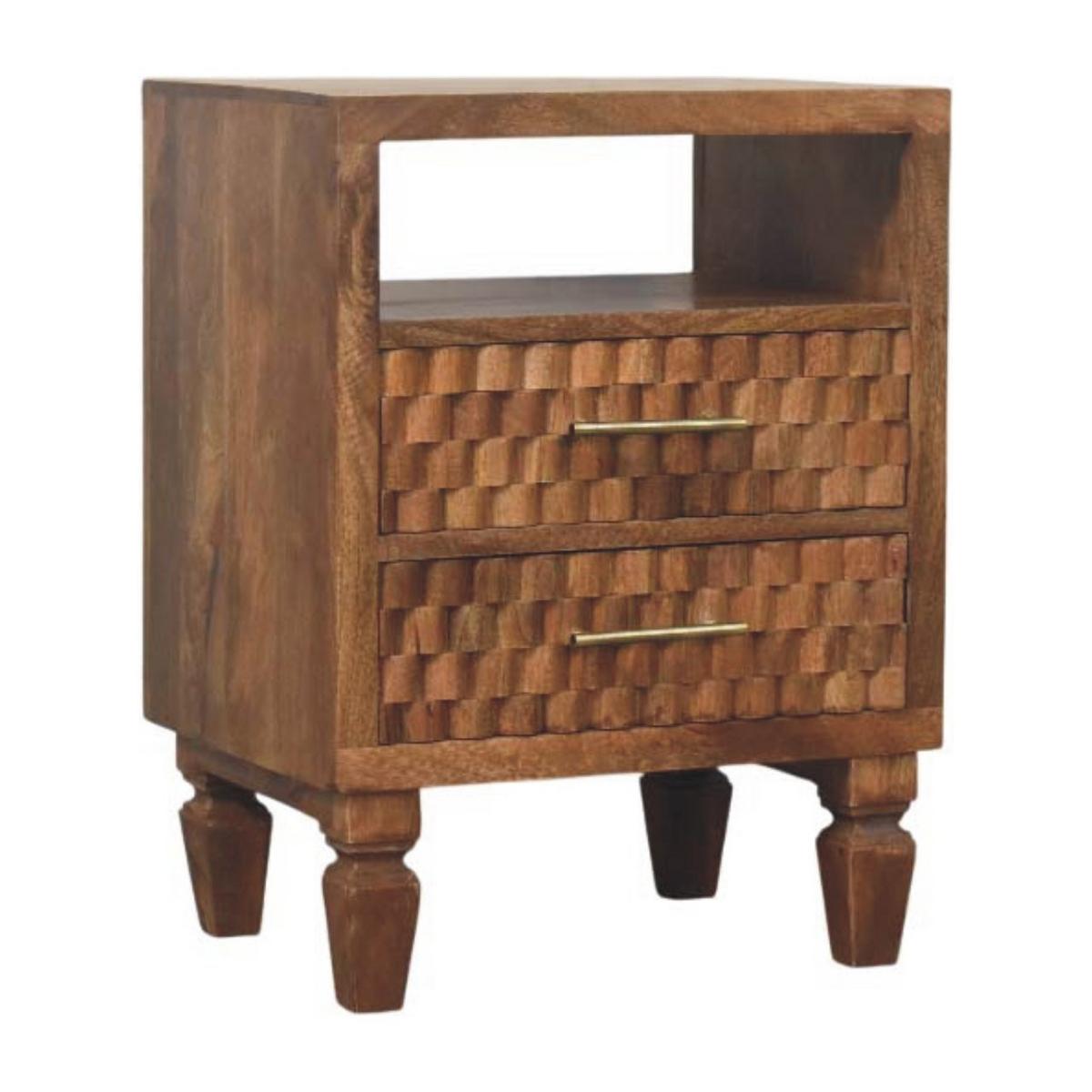 NACHTKASTEN Arno in Goldenem Teak, 2 Schubladen und Offenes Regal, Hellbraun - Messingfarben/Braun, Holz/Metall (45/60/35cm) - Artisan Furniture