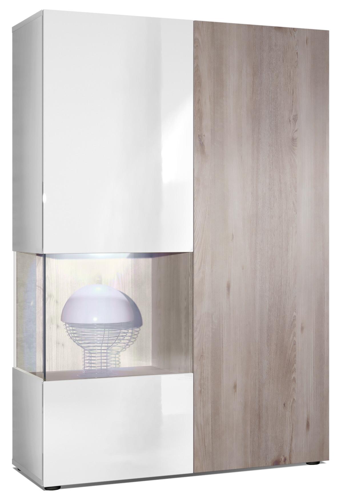 VITRINE Morena Tür und Einsatz in Eiche Nordic - Silbereichenfarben, Holzwerkstoff (91.5/136.5/37cm) - Vladon