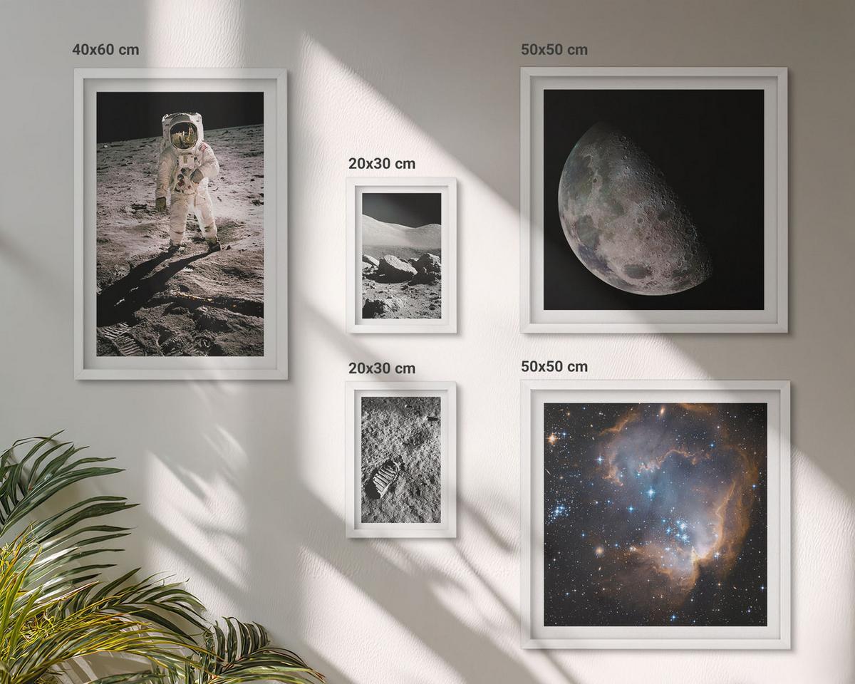 BILDER SET 5er Set - 50x50 cm & 20x30 cm & 40x60 cm Weißer Rahmen - Astronautenfoto vom Mond - Weiß, Kunststoff (40/60cm) - TULUP