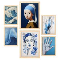 POSTER Set Mit 6 Friedliche Gelassenheit In Vielseitiger A3 & A4 Rahmen Aus Hellem Holz - Beige, Papier (29/3cm) - Nacnic