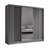KLEIDERSCHRANK mit Spiegel-Schiebetüren und Aluminium-Leisten, LED-Beleuchtung - NALLA - 240 cm Grau+Grau+Weiß - Weiß/Grau, Holzwerkstoff (240/216/61cm) - ALTDECOR