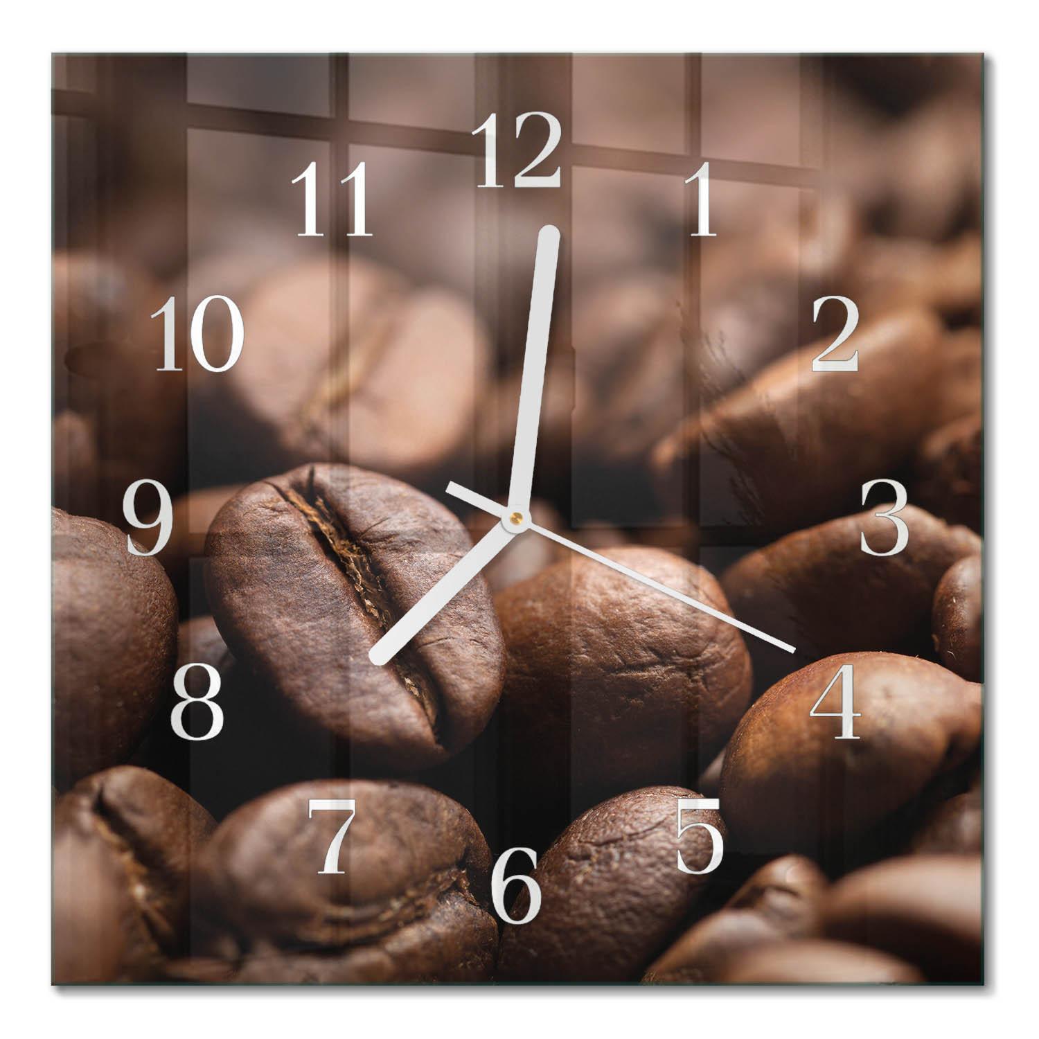 WANDUHR aus Glas 30x30 cm - Kaffeebohnen - Braun, Glas (30/30/0.4cm) - TULUP