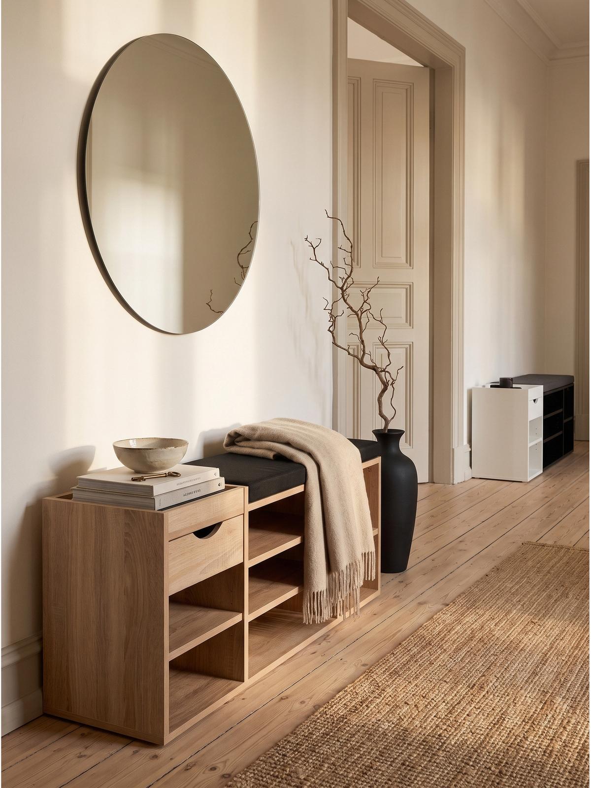 GARDEROBENBANK CARTAGENA, Stoff, Sonoma, 100 x 30 x 45 cm - Hellbraun/Schwarz, Holzwerkstoff/Textil (100/45/30cm) - KADIMA DESIGN