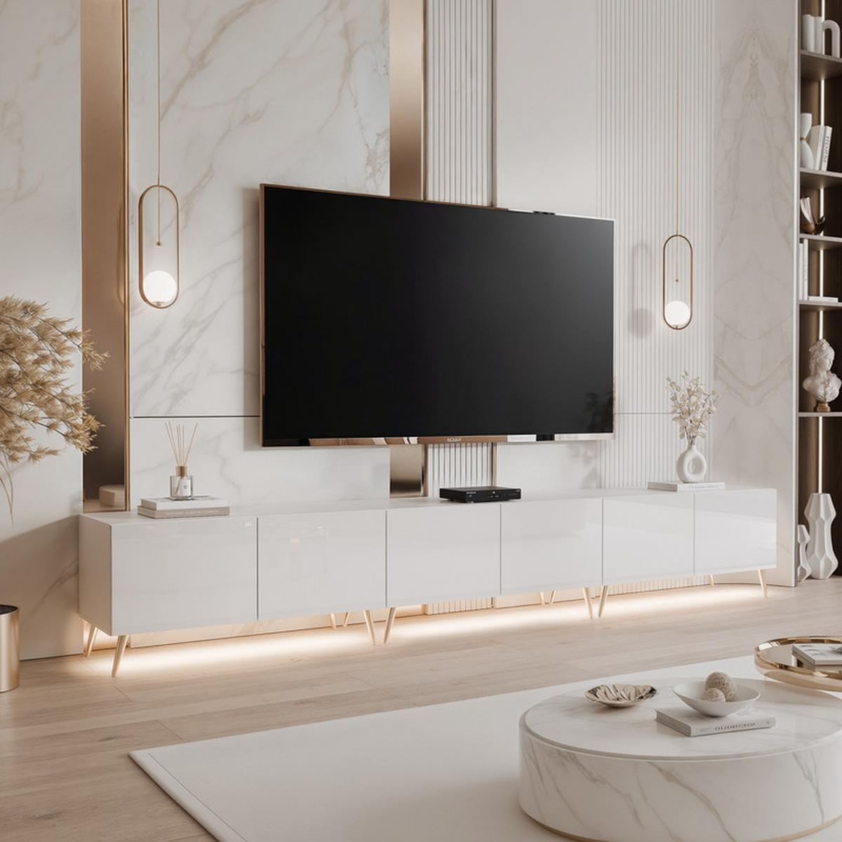 TV-LOWBOARD ANGEL Weiß glänzend stehend mit LED-Beleuchtung 300 cm - Weiß, Holzwerkstoff (300/49/40cm) - Idohome