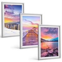 BILDER SET 3er Set - 40x60 cm Silberner Rahmen - Winterliche Bergseelandschaft - Silberfarben, Kunststoff (40/60cm) - TULUP
