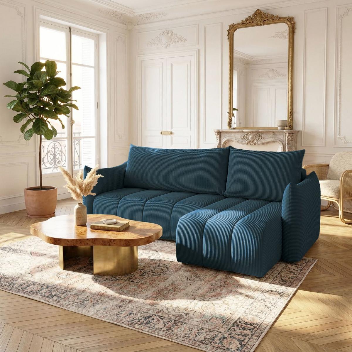 ECKSOFA Ontario Xs Mit Schlaffunktion - Dunkelblau, Holzwerkstoff/Textil (226/154cm) - Fun Möbel