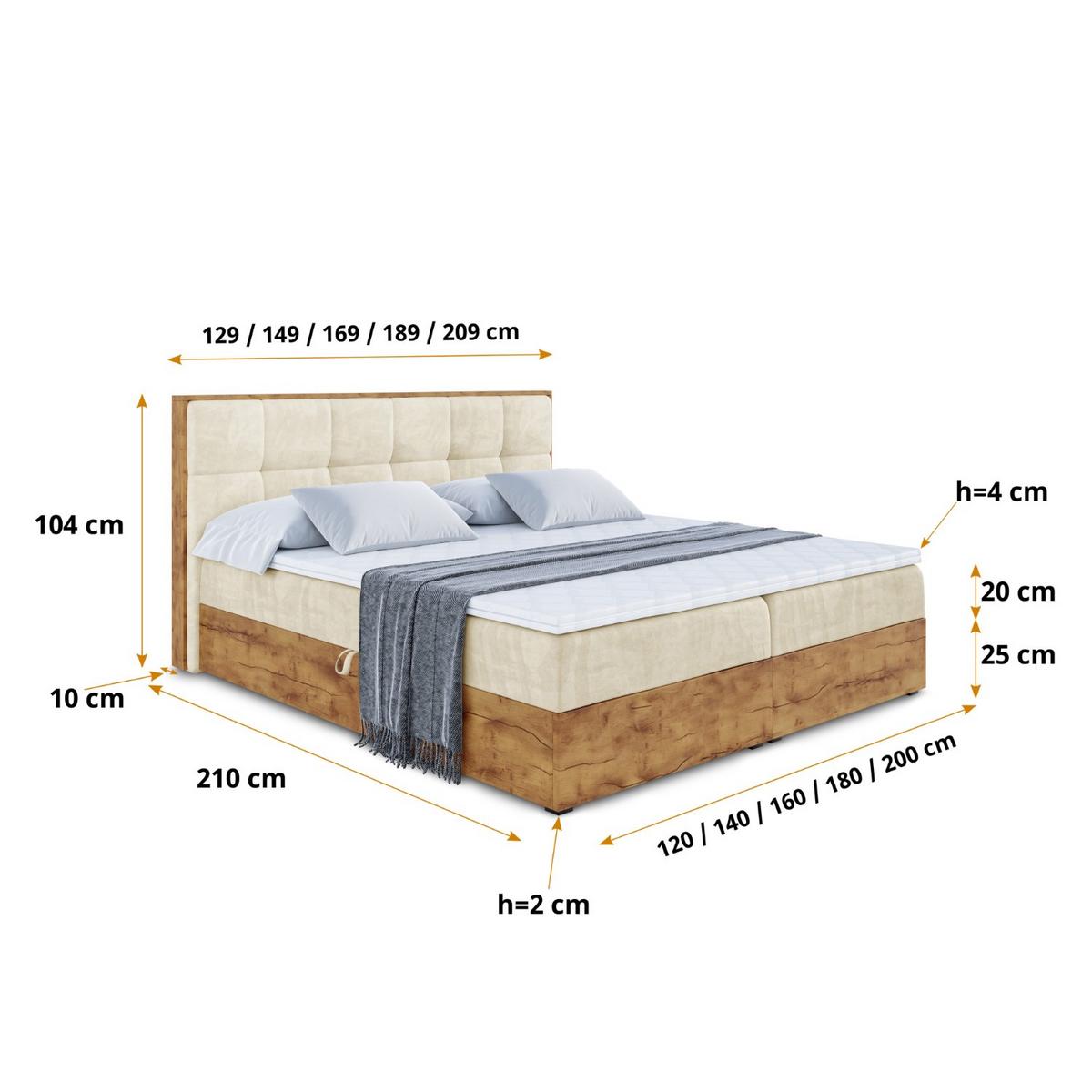 BOXBETT mit Matratze H4 und Lattenrost - LOLLI7 - 140x200 - Beige - Braun, Holzwerkstoff/Kunststoff (140/200cm) - ALTDECOR