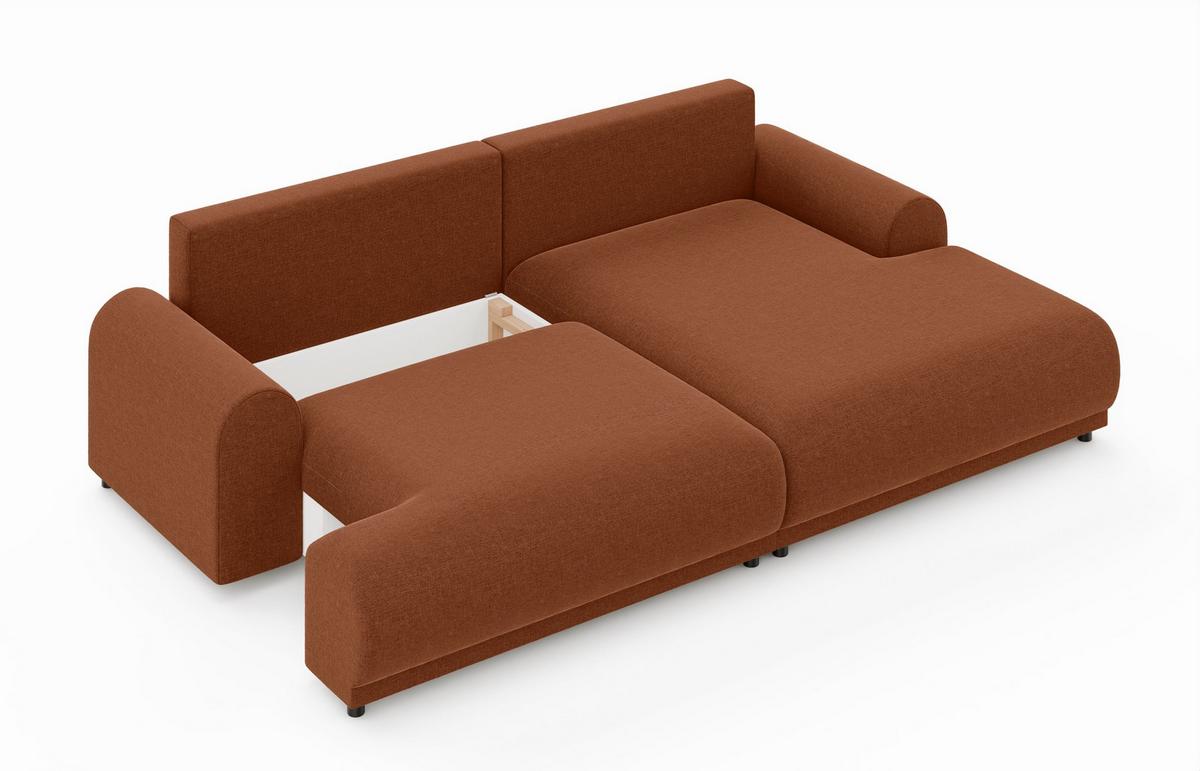 ECKSOFA mit Schlaffunktion, Bettkasten, extrabreite Ottomane rechts, abgerundete Armlehnen, B240/T145/H81 cm, Chenille Terracotta / 21023 - Terracotta/Schwarz, Kunststoff/Textil (240/145cm) - luma-home