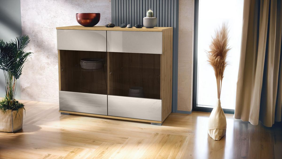 KOMMODE Bari Sandgrau Hochglanz - Sandfarben, Holzwerkstoff (92.5/75.5/35cm) - Vladon