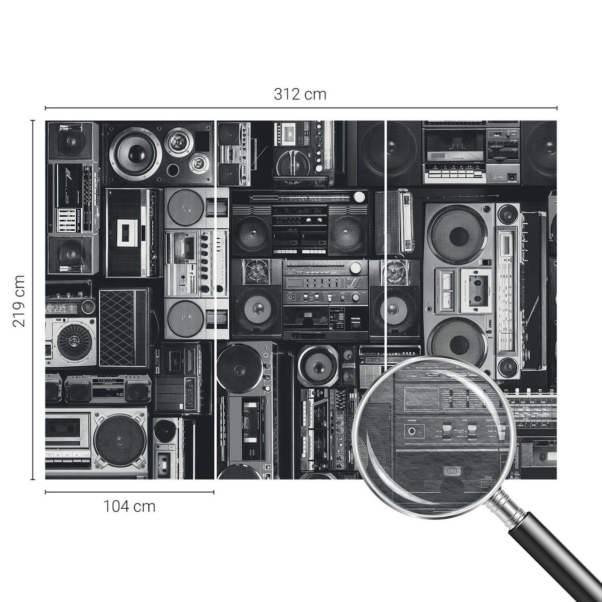 FOTOTAPETE 312x219 cm - Retro-Radio - Schwarz, Textil (312/219cm) - Wallfluent